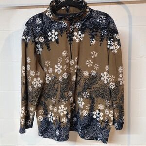 Essentials‎ by Oleg Cassini Medium Fleece Zip Snowflake Paisley Brown Maximalist
